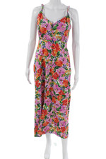 Zara Women Maxi Dress Multicolor Floral V-Neck Linen Size XS