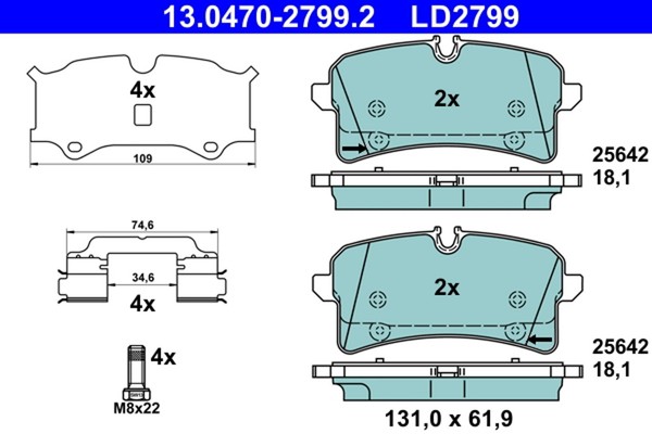 Bremsbelagsatz Scheibenbremse Ate Ceramic 13.0470-2799.2 FüR Macan 95B Porsche-image