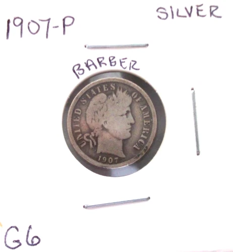 1907 PHILADELPHIA BARBER SILVER DIME IN GOOD PLUS CONDITION.