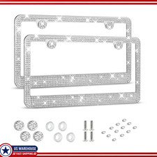 Multifaceted Rhinestone License Plate Frame Stainless Steel White 2 Pack 12x