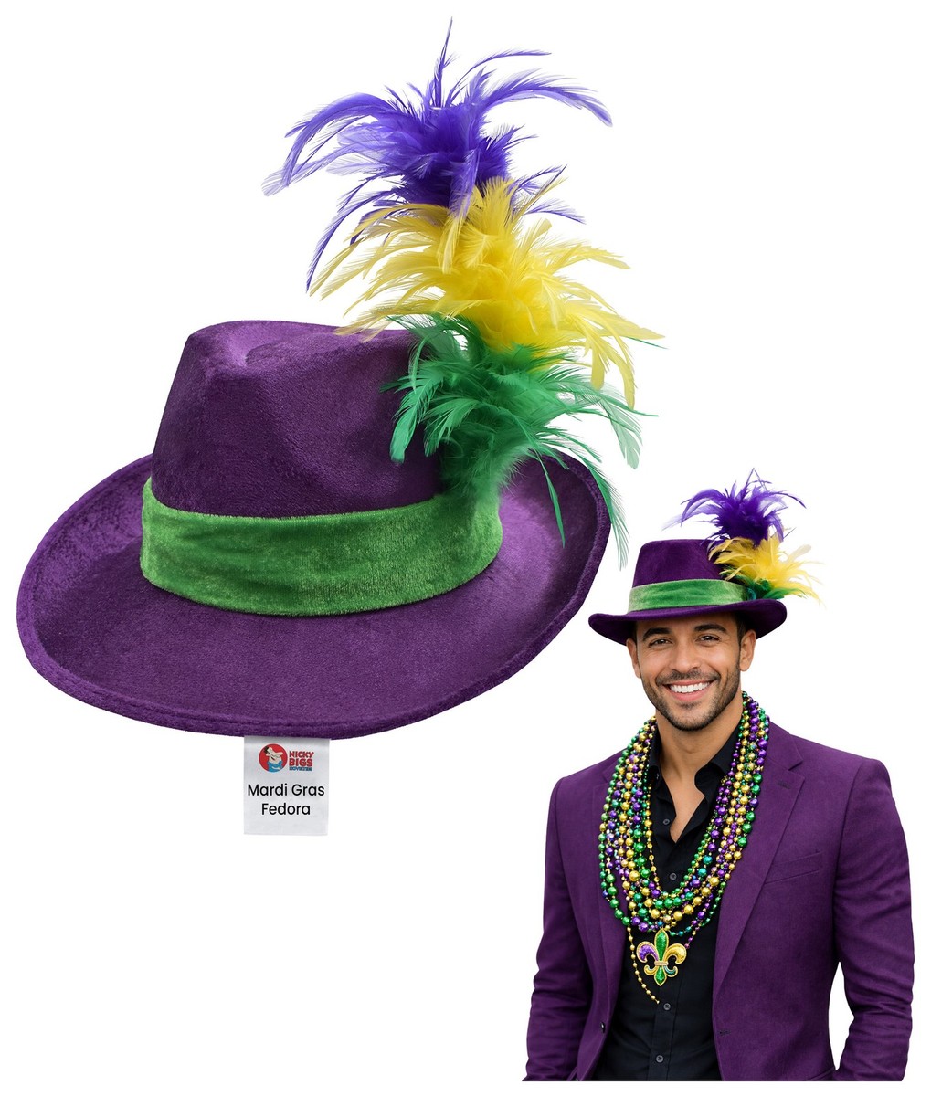 Velvet Mardi Gras Fedora Hat Feather Fedoras Parade Festival  display picture 2