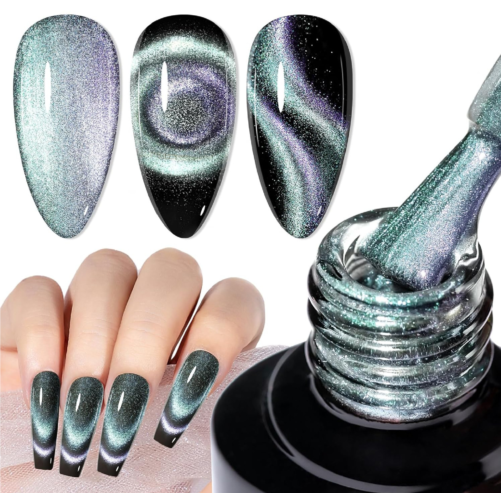 Chameleon 9D Cat Eye Gel Polish 10Ml, Holographic Galaxy Cateye Magnetic Nail Po