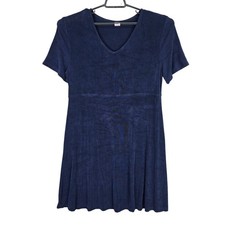 Womens Blue Slinky Acetate Lycra Blend Dress V Neck Short Sleeve Size 16W