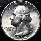 1934 Washington Quarter 25c US Coin 90% Silver Philadelphia Mint AU Uncirculated