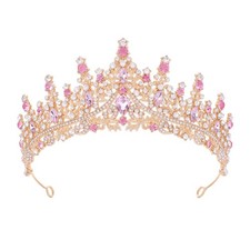 Gold Queen Crown and Princess Tiara for Women Bride 1 Count Pack of 1 , Pink