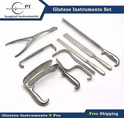 Gluteos Instruments Plastic Surgery ENT Surgical Set of 9 Pcs German Grade Set