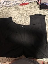 Men's Black Pleated Dress Pants Polyester Rayon Button Zipper Closure