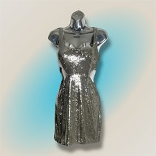 Halston Guiliana Silver Sequined Metallic Mini Dress Size 2
