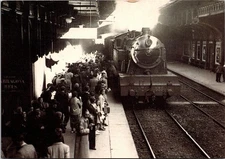 Steam Locomotive 1635 MZA Paseo de Gracia Barcelona Spain Postcard Continental