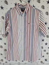 Chaps Men Size Large Long Sleeve Button Up Collard White Striped Dress Shirt