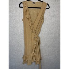PHO Firenze Gold Shimmer Wrap Mini Dress Ruffle Hem Made in Italy Small