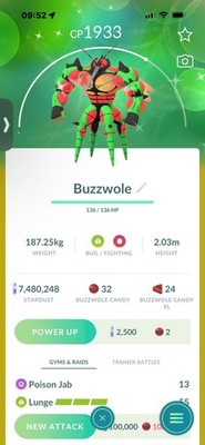 Pokemon Go Shiny Ultrabeast Buzzwole 