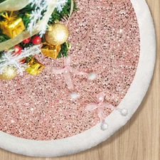 Christmas Tree Skirt, Pink Sparkly with Faux Fur Plush Christmas Decorations ...