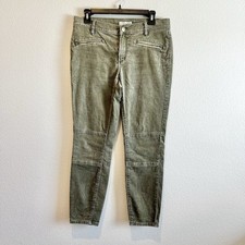 LOFT Ann Taylor Skinny Crop Corduroy Pants Olive Green Ankle Moto Style Size 6