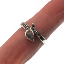 Sterling Silver Mother-Of-Pearl and Marcasite Ring, Size 6 3/4