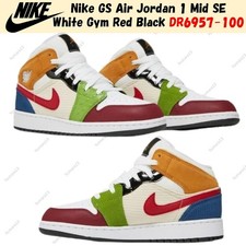 Nike GS Air Jordan 1 Mid SE White Gym Red Black DR6957-100 Size 3.5Y-7Y