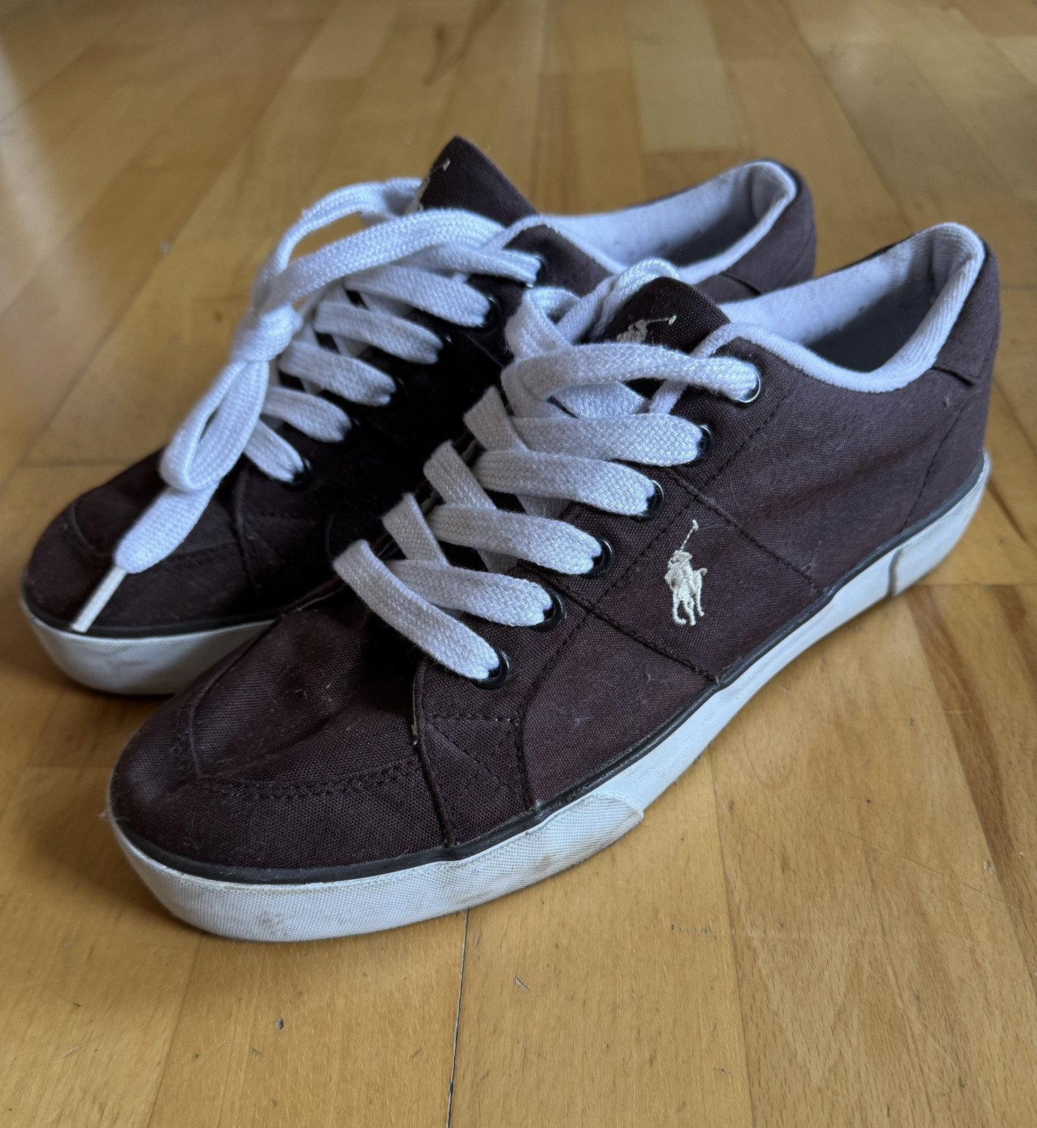 Polo Ralph Lauren scarpe sneakers casual in tela uomo 8 5 D logo pony marrone scuro