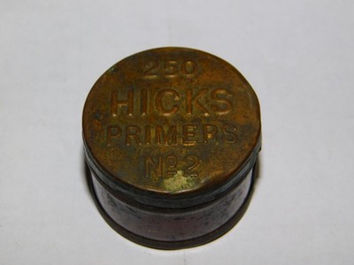 Antique HICKS PRIMERS Brass No. 2  TIN 1.5'' Empty