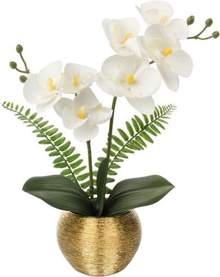 Echte Orchideen: Kunstblumen Deko im Goldfarbenen Topf