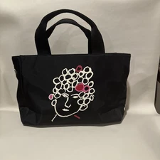 Kate Spade x Maria Kalman black nylon face design tote bag