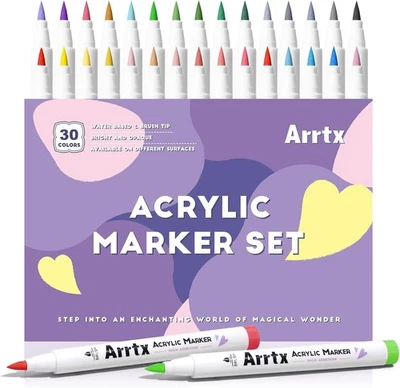 Arrtx 30 Colors Acrylic Paint Pens for Rock Painting Water Based Paint Markers