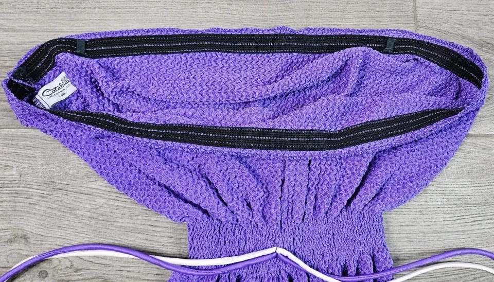 Винтажный цельный купальник Catalina текстурированный без бретелек фиолетовый женский размер 10 - Изображение 4 из 4