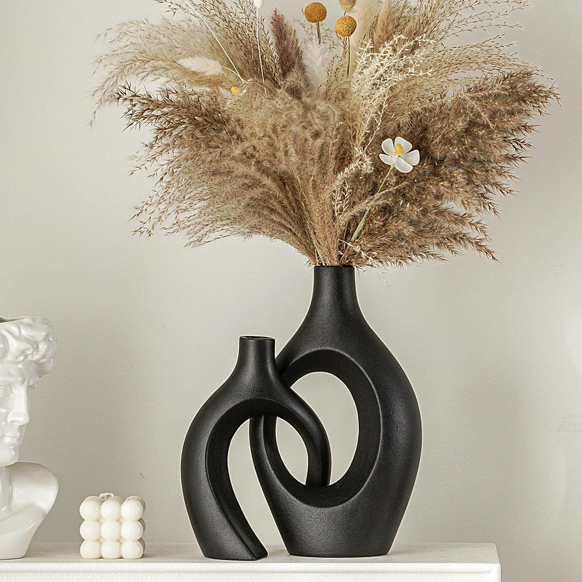 Snuggle Hollow Modern Ceramic Vase Set of 2, Mid Century Nordic