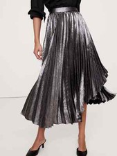 NWT Banana Republic Petites RT 280 Metallic Silver Pleated Midi Party Skirt 10P