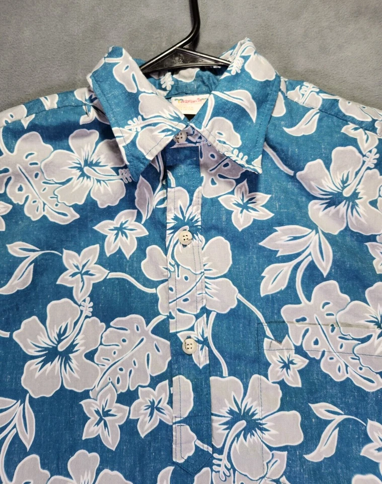 Camisa Hawaiana Go Barefoot Para Hombre Grande Azul Blanca Floral Hecha en Aloha EE. UU. DE COLECCIÓN Foto 3 de 4