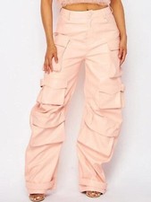 Pink Faux Leather Pleated Cargo Pants Size Medium