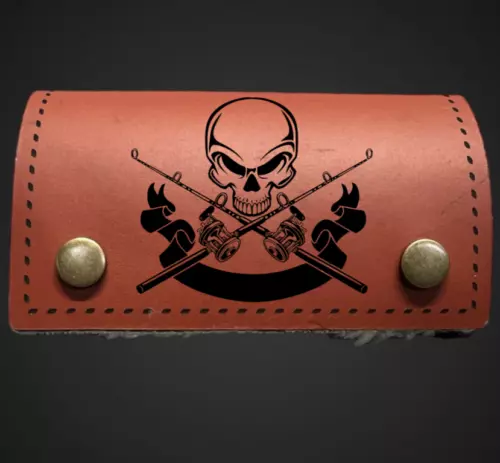 Custom Leather Fly Fishing Wallet Real skin With 10 Black Woolly Buggy