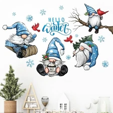 Mfault Hello Winter Gnome Wall Decals Stickers, Christmas Cardinal Red Bird S...