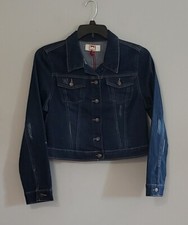 Lei Nwt Dark Wash Distressed Cropped Jean Jacket Junior Size L