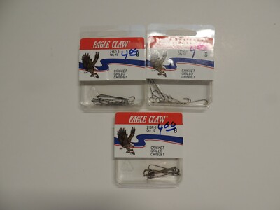 lot of 3 EAGLE CLAW Cricket Fishing Hooks 215R-8 size 8 pack of 10  NEW Sealed