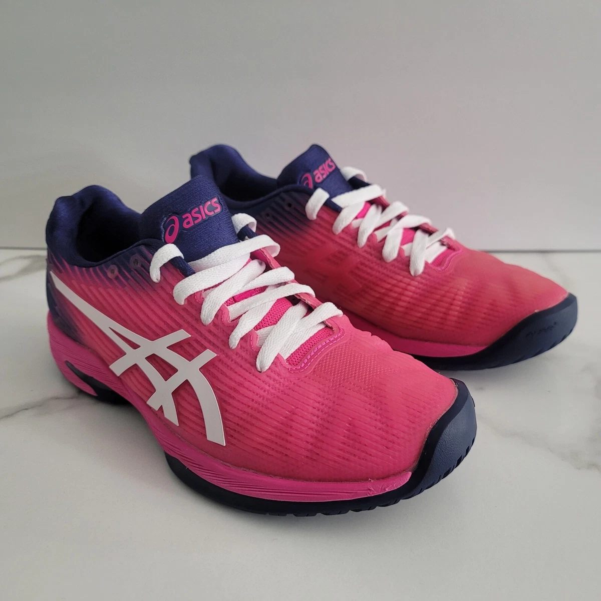 Asics women's solution speed ff tennis shoes pink glow and top white