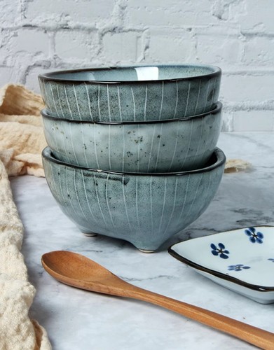 4 pcs Japanese handmade retro rice bowl soup snack vintage salad fruit ceramic - Picture 6 of 17