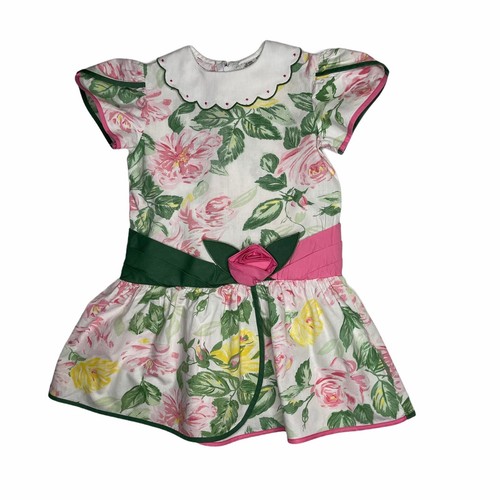 Vintage 70/80er Winnie Puuh Disney Drop Waist Kleid rosa grün Blumen Mädchen 6 - Bild 1 von 10