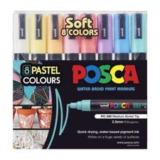 Uni Posca PC5M Bullet Tip Pastel Marker Professional Non toxic 2.5mm Pack of 8