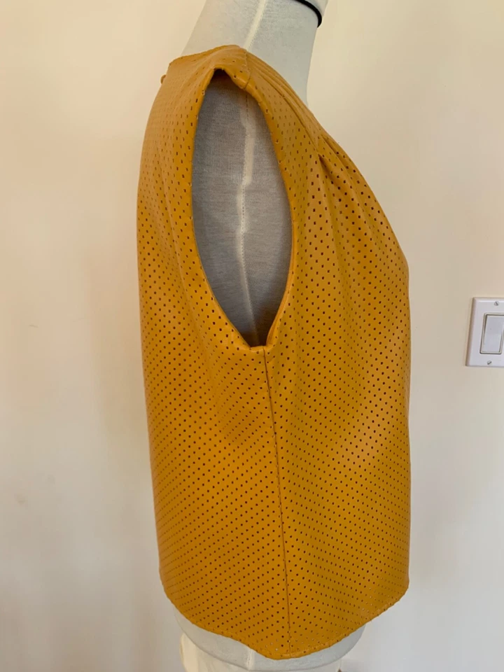 NWT Marc New York Womens Juniors Yellow Leather Laser Cut Tunic Blouse Top Sz M - Image 4 of 4