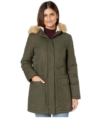 Levi's Water Resistant Parka with Sherpa and Faux Fur Hood Green, Large