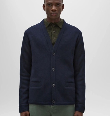Aspesi 'David' Navy Boiled Melton Flannel Wool Cardigan-Jacket L New