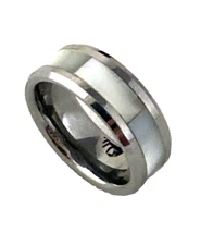 GERAUD TUNGSTEN Mother of Pearl Inlay Ring Wedding Band Beveled Comfort Fit sz 7
