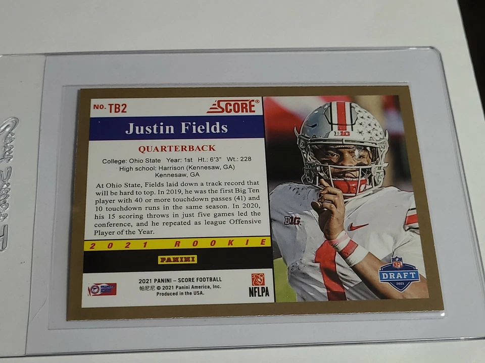Justin Fields RC 2021 Panini Score #TB2 Throwback Rookie Card - Image 2 of 2