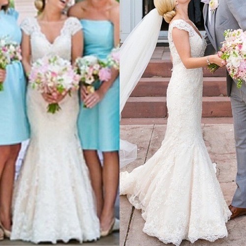 BHLDN Couture Designer A-Line Lace Guipure Button Train Wedding Dress Gown 0/2 - Picture 5 of 15