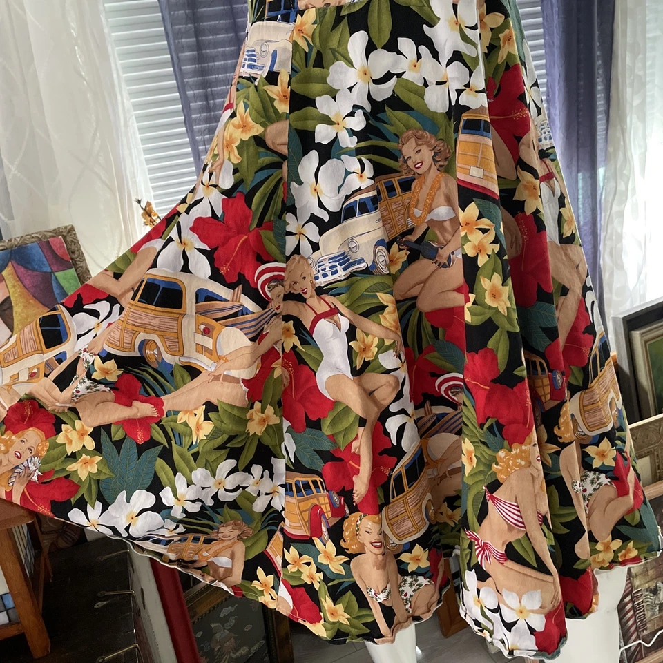 Belle Poque Retro Vintage Sleeveless Fit & Flare Women UniqueCarPrint Dress SzM - Image 2 of 4