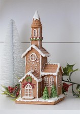 New Christmas WHITE FROSTED GINGERBREAD HOUSE CHURCH 12 in.