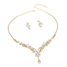 Gold Tone Alloy Metal Rhinestone Necklace Earring Set S20846-GCRY
