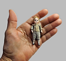 ANTIQUE GERMAN ALL BISQUE Jointed Glass Eyes Clothes DOLLHOUSE 2 3/4