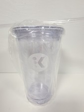 Keurig Clear Plastic Tumbler 16oz Double Wall White K Logo New