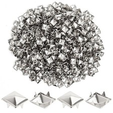 1200 Pcs 12mm Silver Studs for Clothing Four-jaw Square Punk Spikes Pyramid Stud